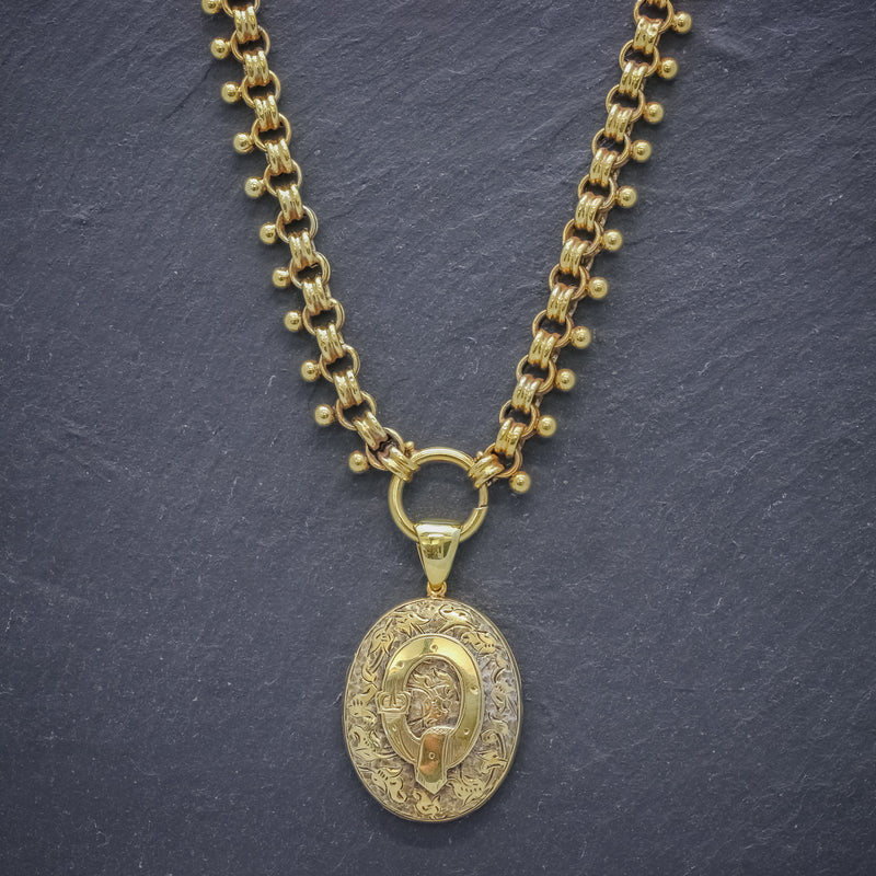 ANTIQUE VICTORIAN LOCKET COLLAR NECKLACE 18CT GOLD ON SILVER CIRCA 1880 NECK