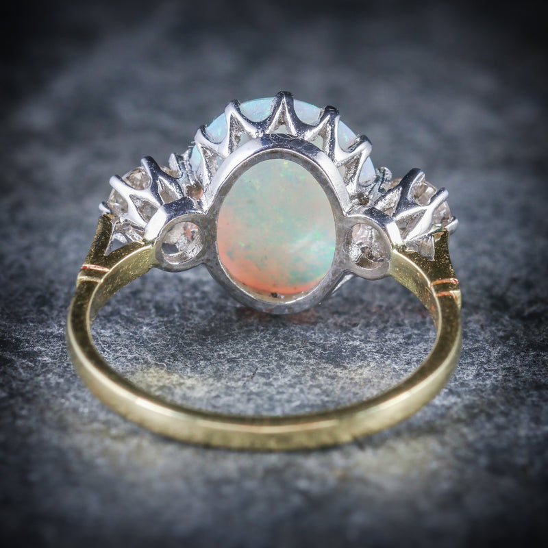 Antique Victorian Opal Diamond Ring 15ct Gold Natural Opal Circa 1900 BACK