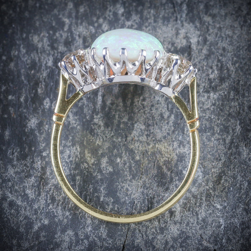 Antique Victorian Opal Diamond Ring 15ct Gold Natural Opal Circa 1900 TOP