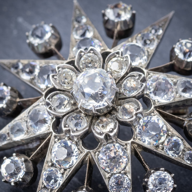 Antique Victorian Paste Stone Star Brooch Silver Circa 1880 CLOSE