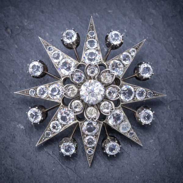 Antique Victorian Paste Stone Star Brooch Silver Circa 1880 FRONT