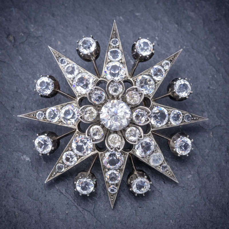 Antique Victorian Paste Stone Star Brooch Silver Circa 1880 FRONT