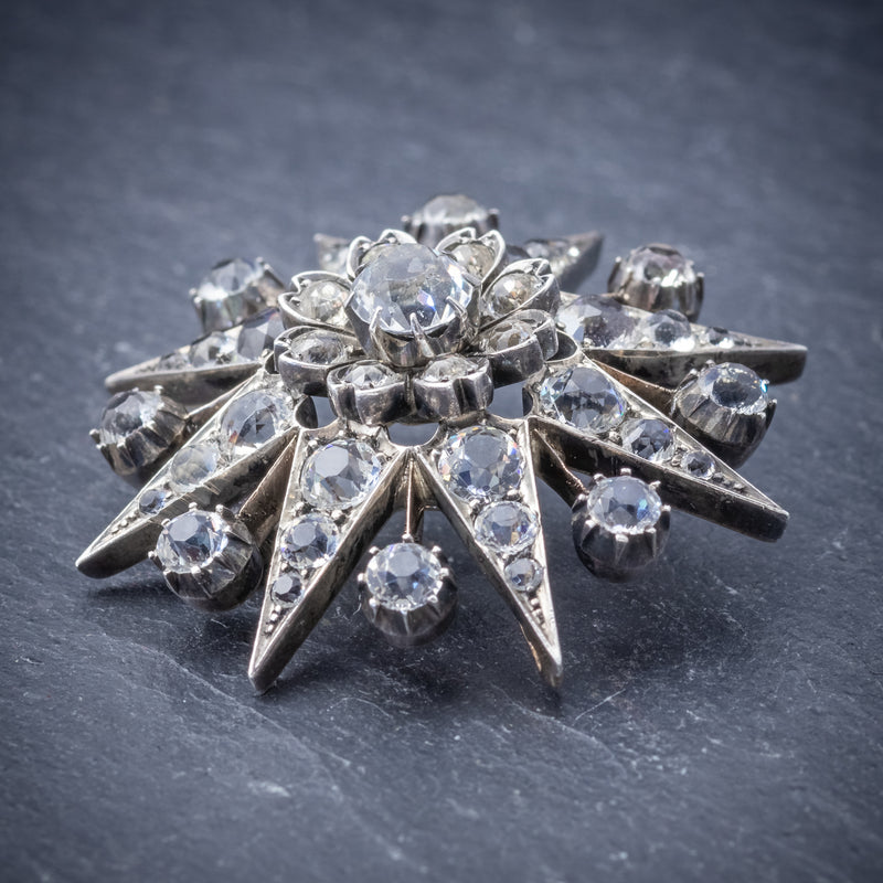 Antique Victorian Paste Stone Star Brooch Silver Circa 1880 SIDE