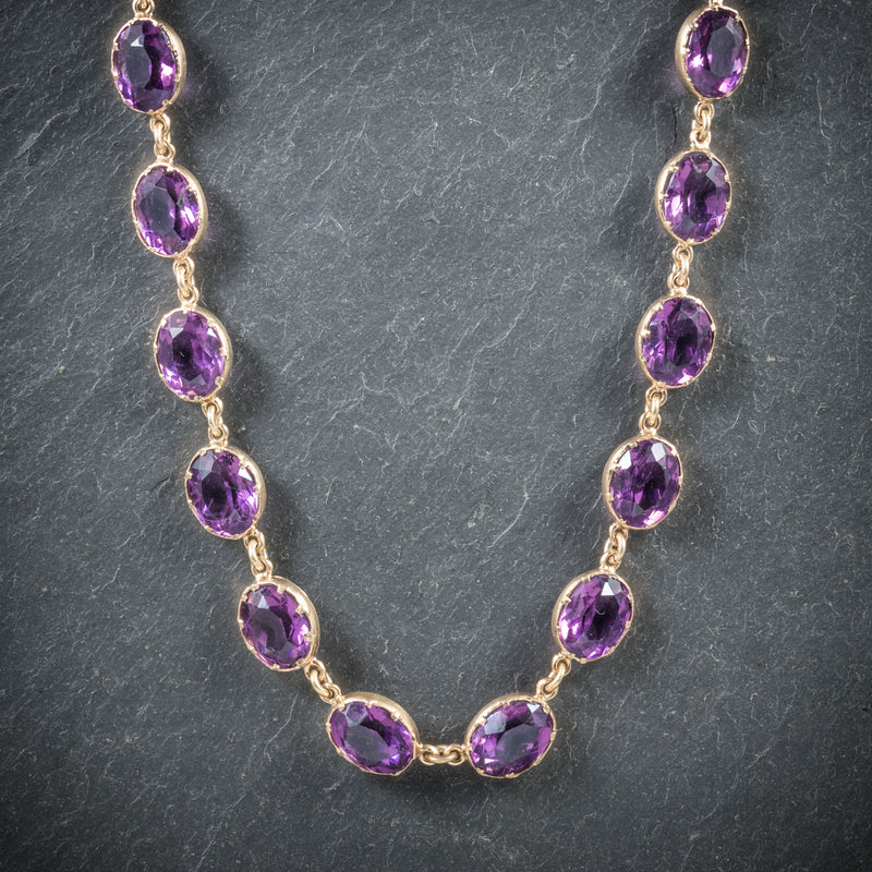 Antique Victorian Purple Paste Necklace 9ct Gold Circa 1880 front