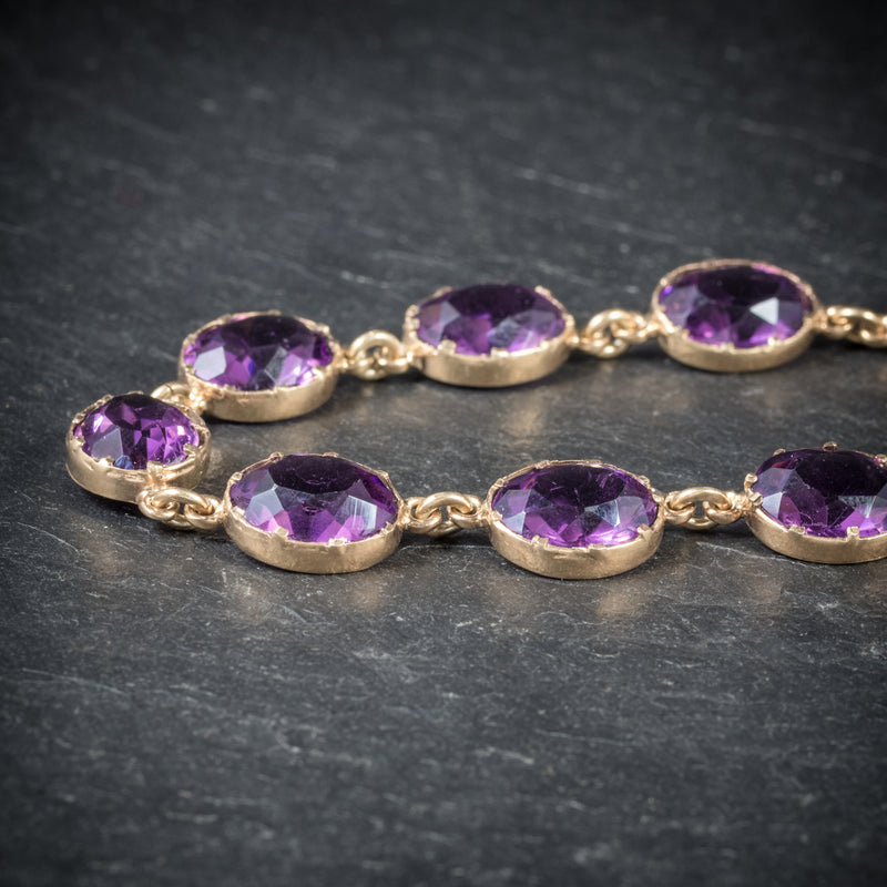 Antique Victorian Purple Paste Necklace 9ct Gold Circa 1880 side