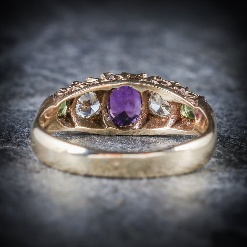 Antique Victorian Suffragette Ring Diamond Amethyst Peridot Circa 1900 BACK