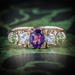 Antique Victorian Suffragette Ring Diamond Amethyst Peridot Circa 1900 COVER
