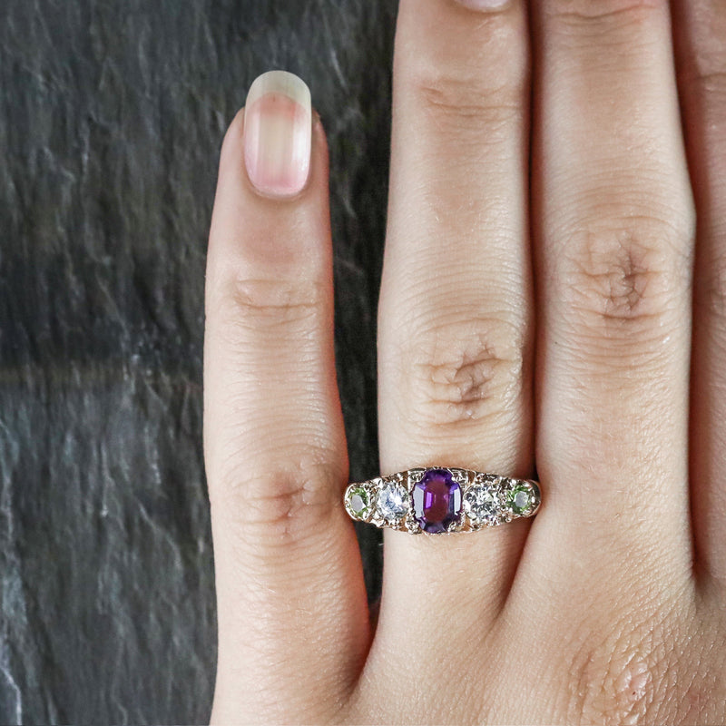 Antique Victorian Suffragette Ring Diamond Amethyst Peridot Circa 1900 HAND