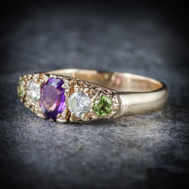 Antique Victorian Suffragette Ring Diamond Amethyst Peridot Circa 1900 SIDE