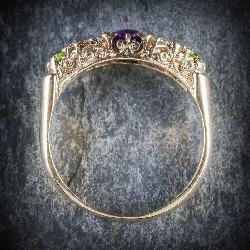 Antique Victorian Suffragette Ring Diamond Amethyst Peridot Circa 1900 TOP