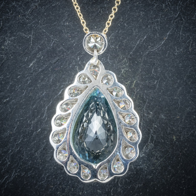 Aquamarine Diamond Pendant Necklace 18ct Gold Close