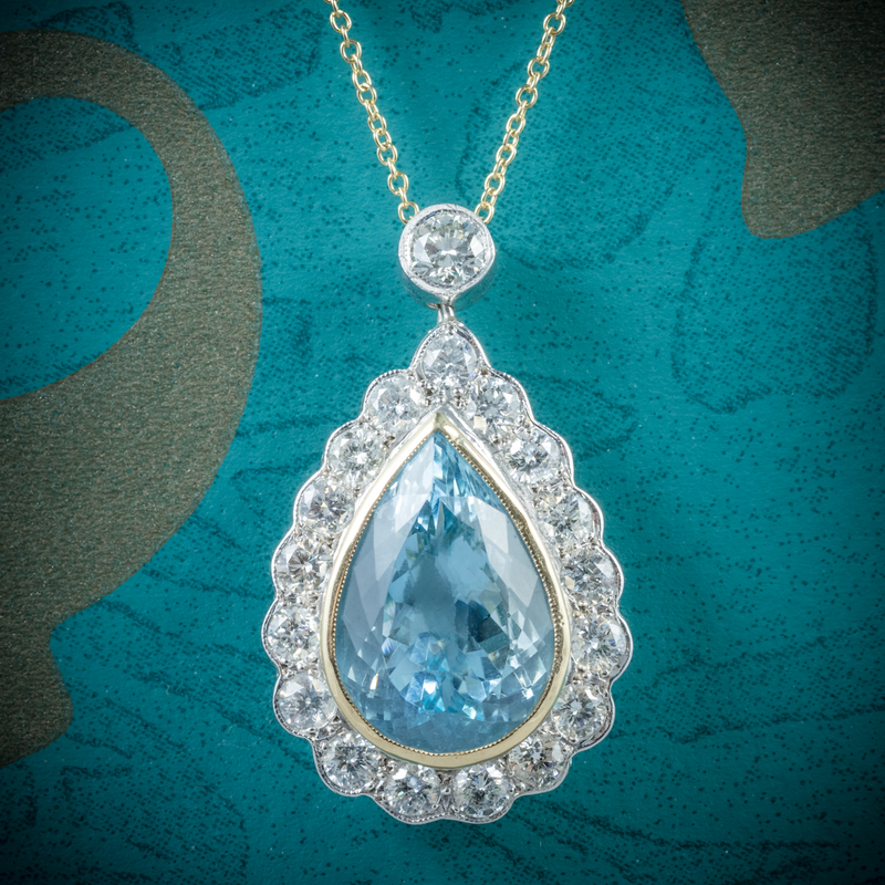 Aquamarine Diamond Pendant Necklace 18ct Gold