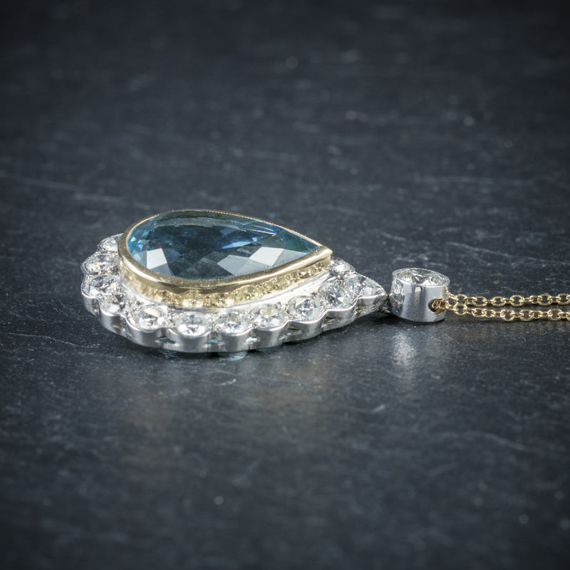 Aquamarine Diamond Pendant Necklace 18ct Gold Side View