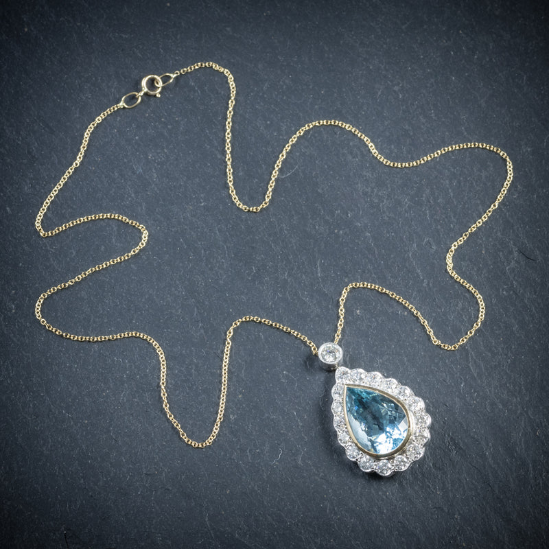 Aquamarine Diamond Pendant Necklace 18ct Gold including Chain