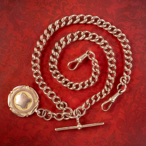 Art Deco 9ct Rose Gold Albert Chain With Medallion Dated 1930