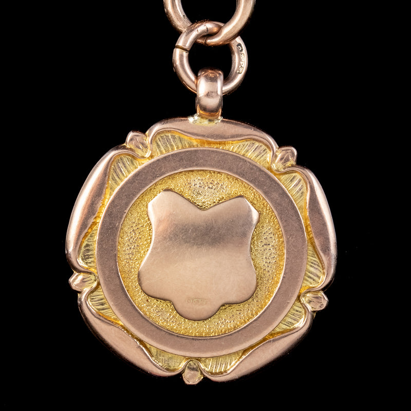 Art Deco 9ct Rose Gold Albert Chain With Medallion Dated 1930