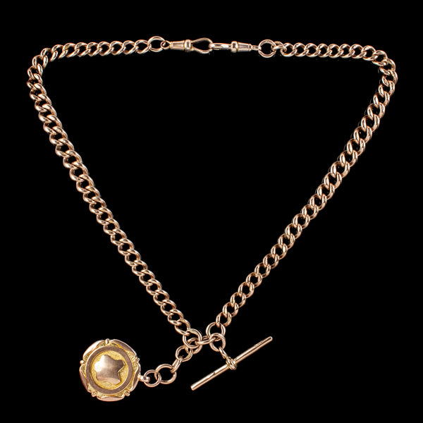 Art Deco 9ct Rose Gold Albert Chain With Medallion Dated 1930