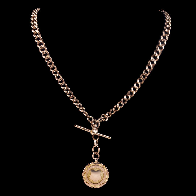 Art Deco 9ct Rose Gold Albert Chain With Medallion Dated 1930