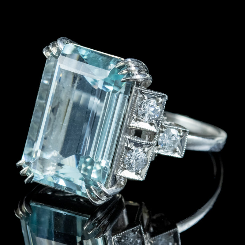 Art Deco Aquamarine Diamond Cocktail Ring 12.8ct Aqua