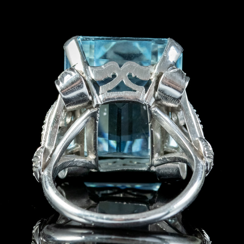 Art Deco Aquamarine Diamond Cocktail Ring 26ct Aqua