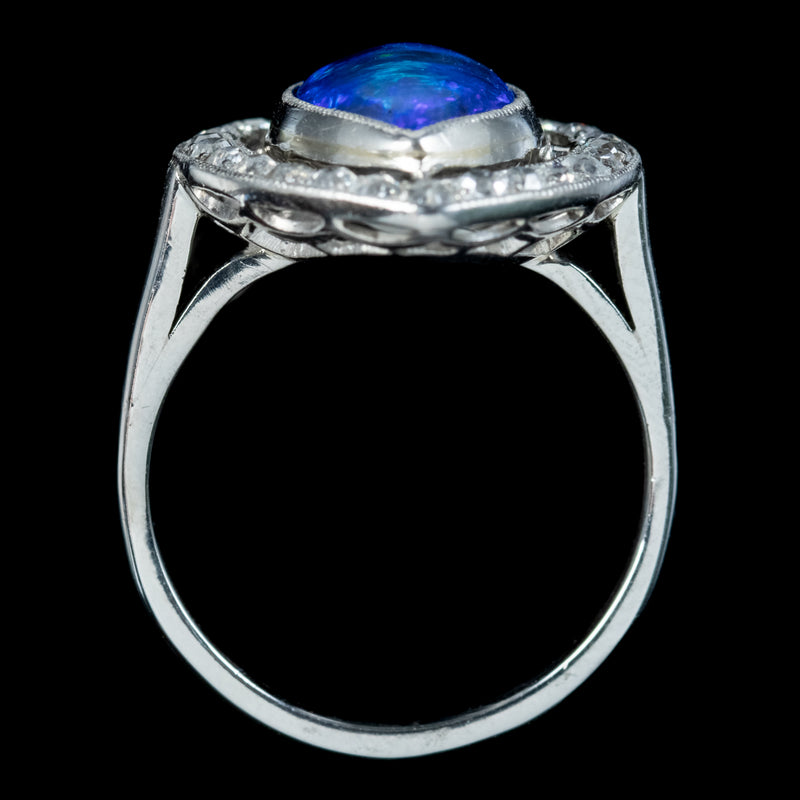 Art Deco Black Opal Diamond Navette Ring 4ct Opal 