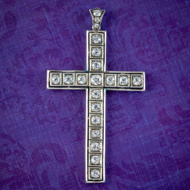 Art Deco Diamond Cross Pendant 15ct Gold 2ct Diamond