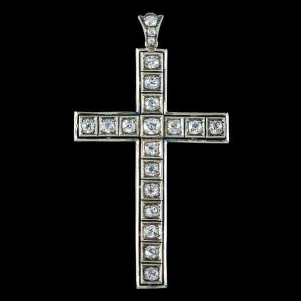 Art Deco Diamond Cross Pendant 15ct Gold 2ct Diamond