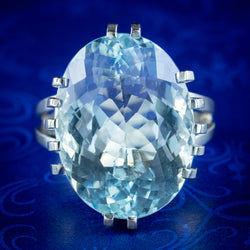 Art Deco French Aquamarine Cocktail Ring 20ct Aqua