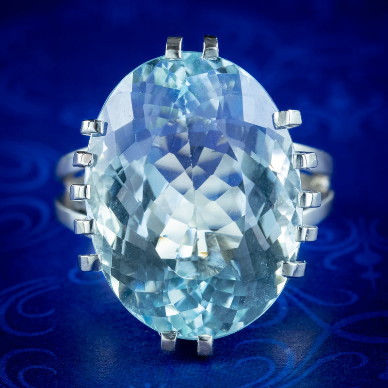 Art Deco French Aquamarine Cocktail Ring 20ct Aqua