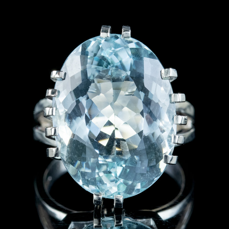 Art Deco French Aquamarine Cocktail Ring 20ct Aqua