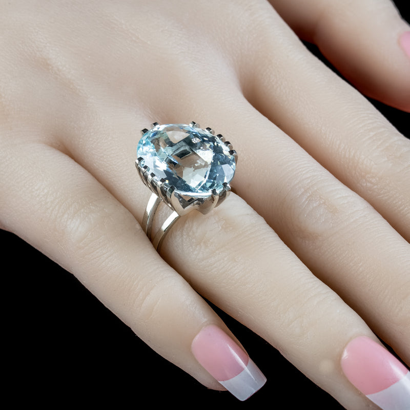 Art Deco French Aquamarine Cocktail Ring 20ct Aqua
