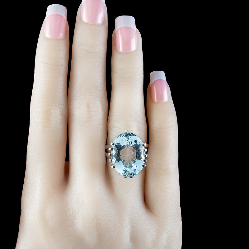 Art Deco French Aquamarine Cocktail Ring 20ct Aqua