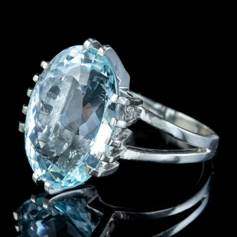 Art Deco French Aquamarine Cocktail Ring 20ct Aqua