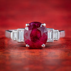 Art Deco French Burmese Ruby Diamond Ring 2.40ct Ruby With Cert