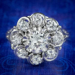 Art Deco French Diamond Cluster Ring 1.85ct Of Diamond Circa 1920