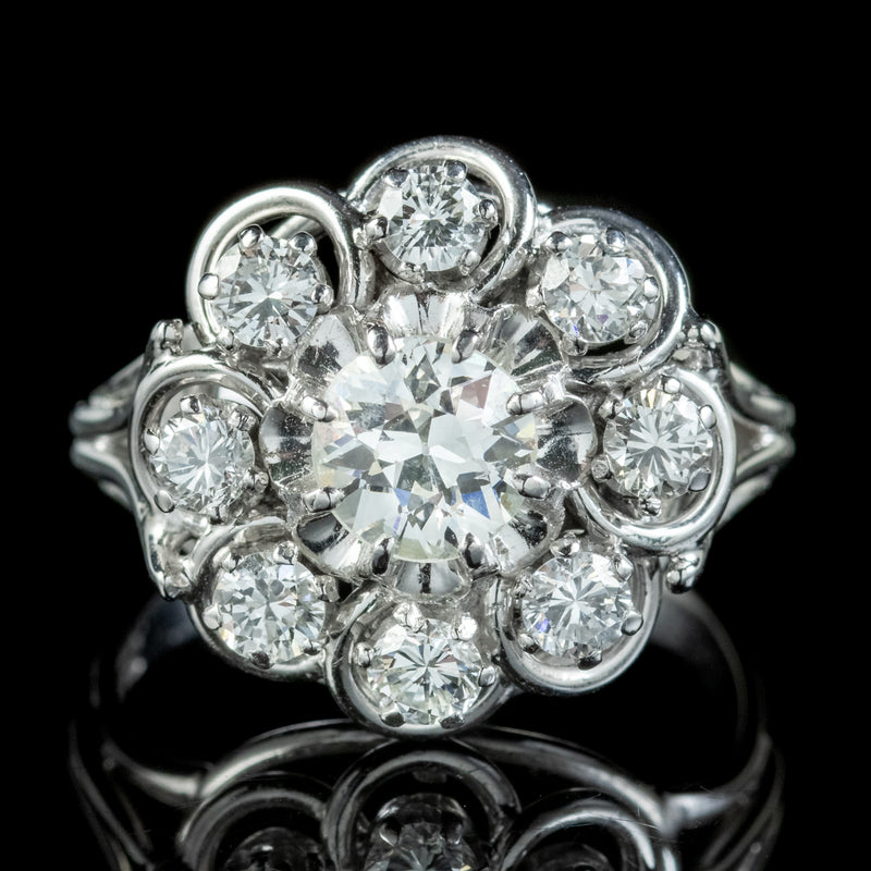 Art Deco French Diamond Cluster Ring 1.85ct Of Diamond Circa 1920