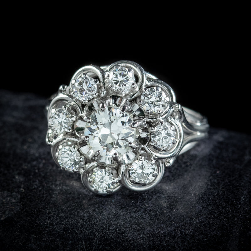 Art Deco French Diamond Cluster Ring 1.85ct Of Diamond Circa 1920