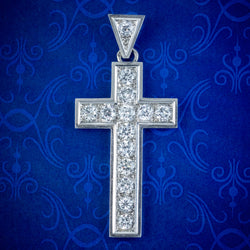 Art Deco French Diamond Cross Pendant Platinum 2.8ct Of Diamond