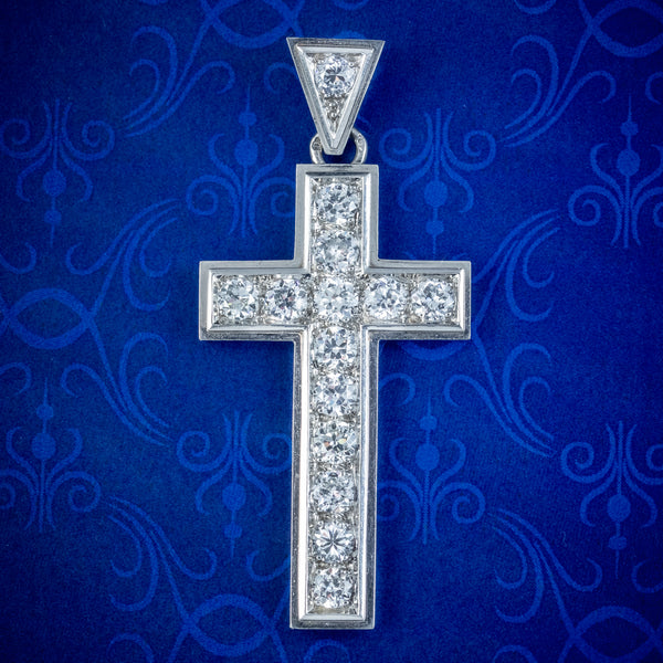 Art Deco French Diamond Cross Pendant Platinum 2.8ct Of Diamond