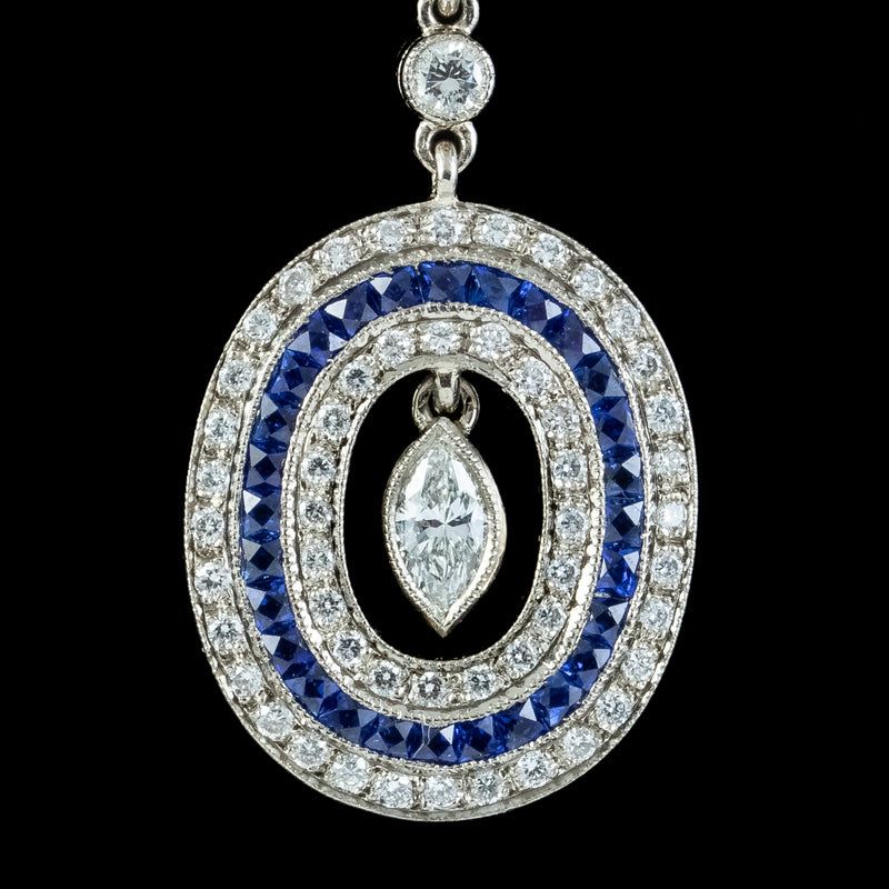Art Deco French Sapphire Diamond Drop Earrings 3ct Of Diamond With Chaumet Box