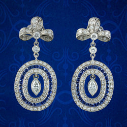 Art Deco French Sapphire Diamond Drop Earrings 3ct Of Diamond With Chaumet Box