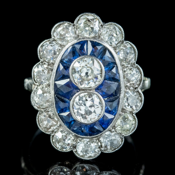 Art Deco French Sapphire Diamond Ring 3.20ct Of Diamond Circa 1920 Boxed 