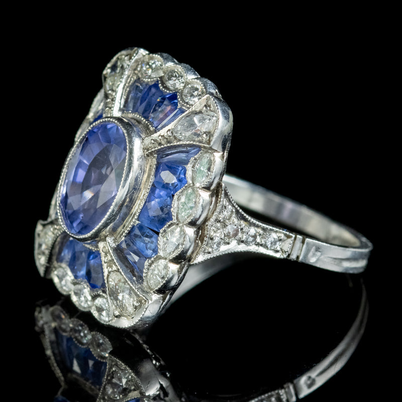 Art Deco French Sapphire Diamond Ring 3ct Of Sapphire Circa 1920