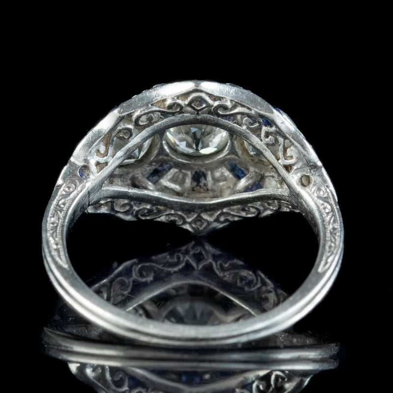 Art Deco Sapphire Diamond Cluster Ring 2ct Of Diamond