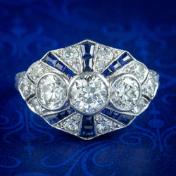 Art Deco Sapphire Diamond Cluster Ring 2ct Of Diamond