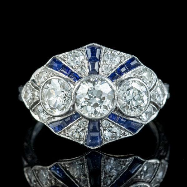 Art Deco Sapphire Diamond Cluster Ring 2ct Of Diamond