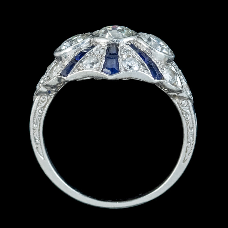 Art Deco Sapphire Diamond Cluster Ring 2ct Of Diamond