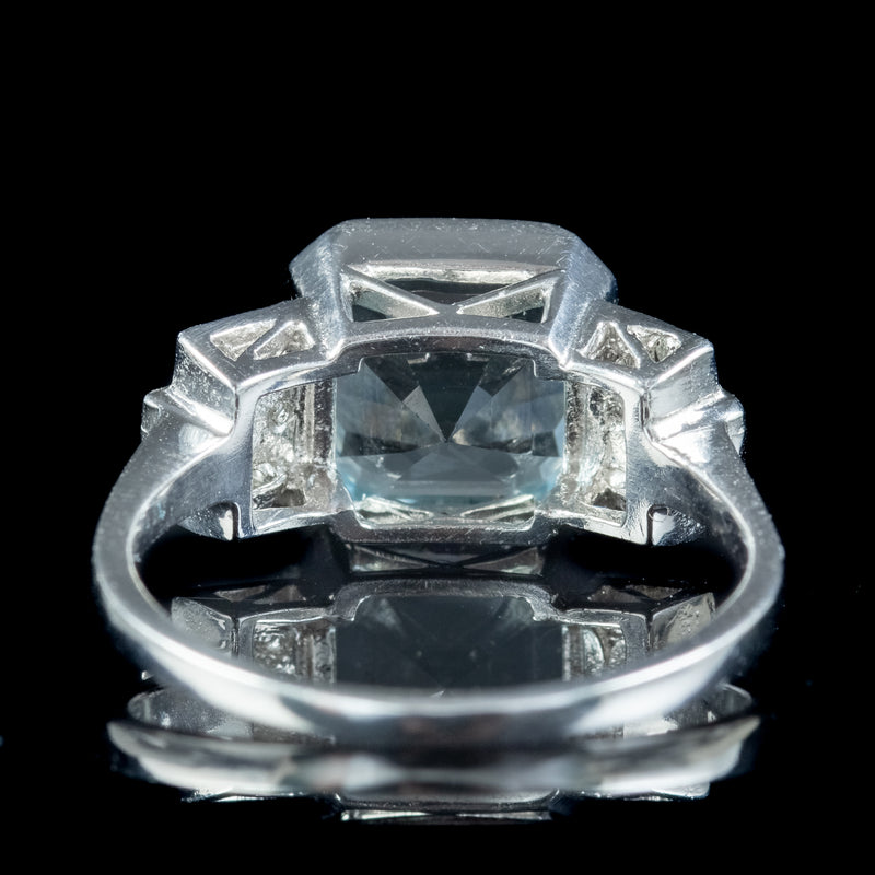 Art Deco Style Aquamarine Diamond Ring 3.5ct Aqua