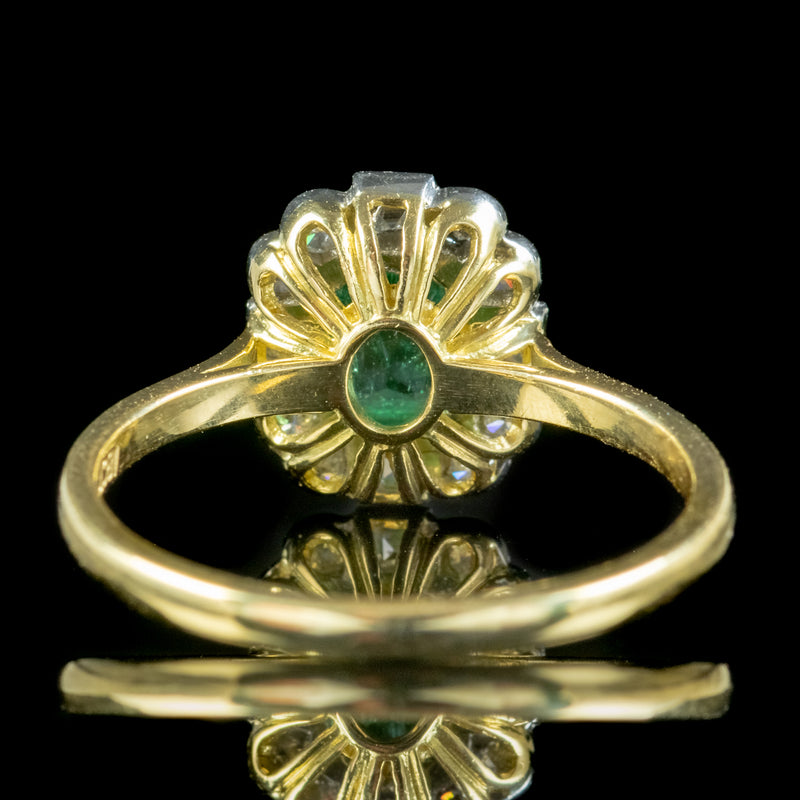Art Deco Style Emerald Diamond Cluster Ring 0.70ct Emerald 