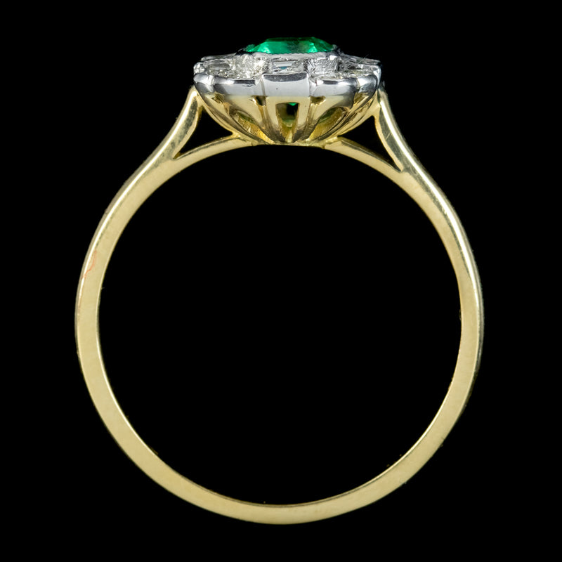 Art Deco Style Emerald Diamond Cluster Ring 0.70ct Emerald 